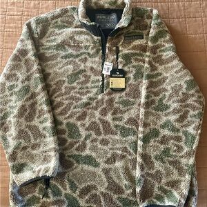 BURLEBO Camo Sherpa Pullover in Green & Brown